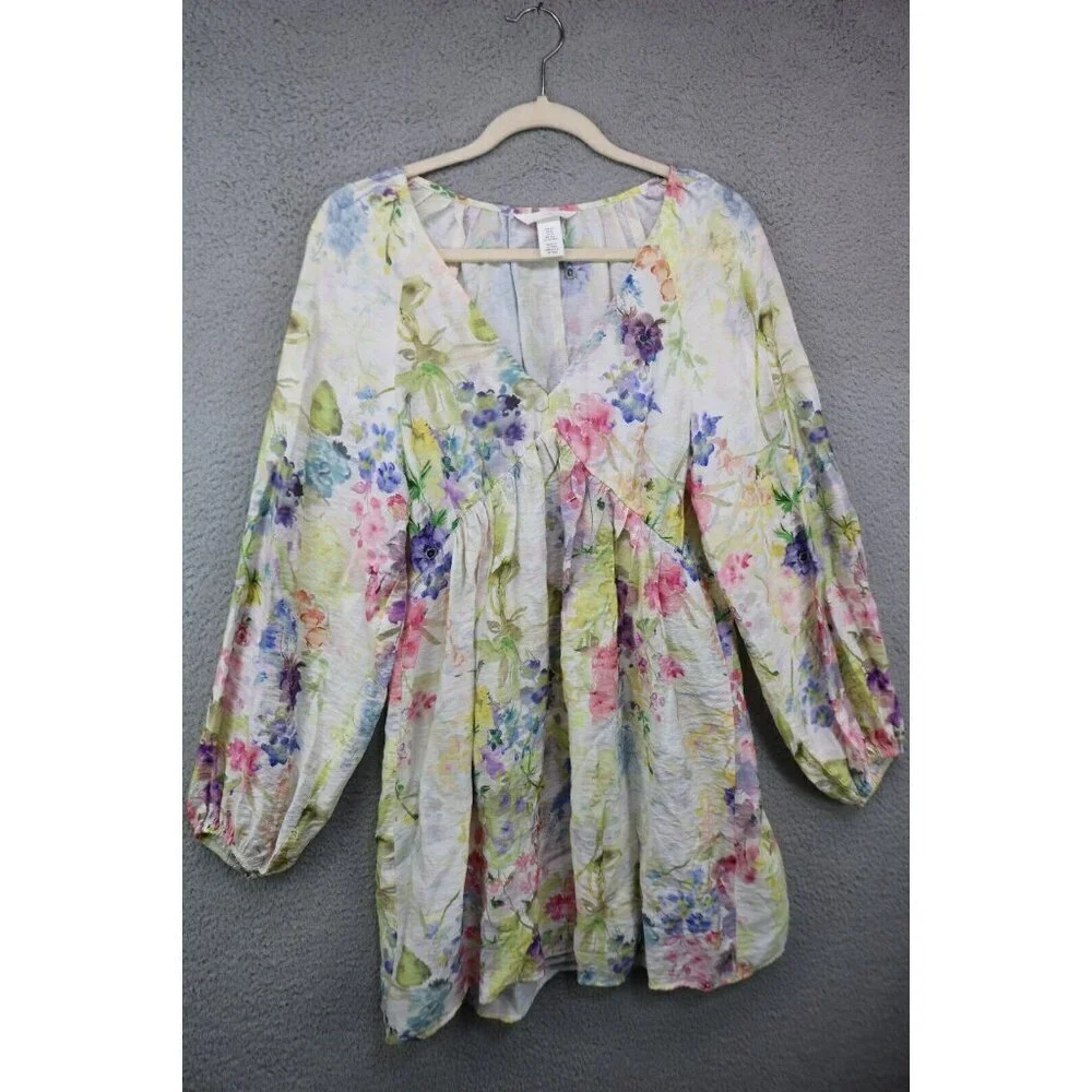 H‎ & M Floral Balloon Sleeve Babydoll Dress-Size XS-Cottagecore